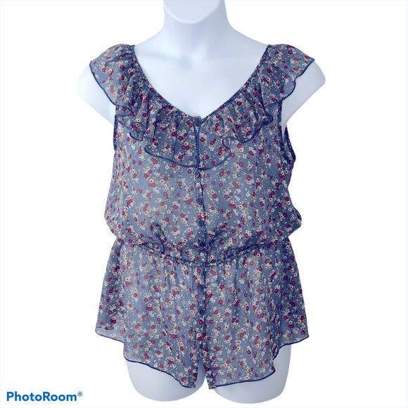 Maurices Sheer Button Up Peplum Hem Floral Sleeveless Top size Large - Picture 1 of 13
